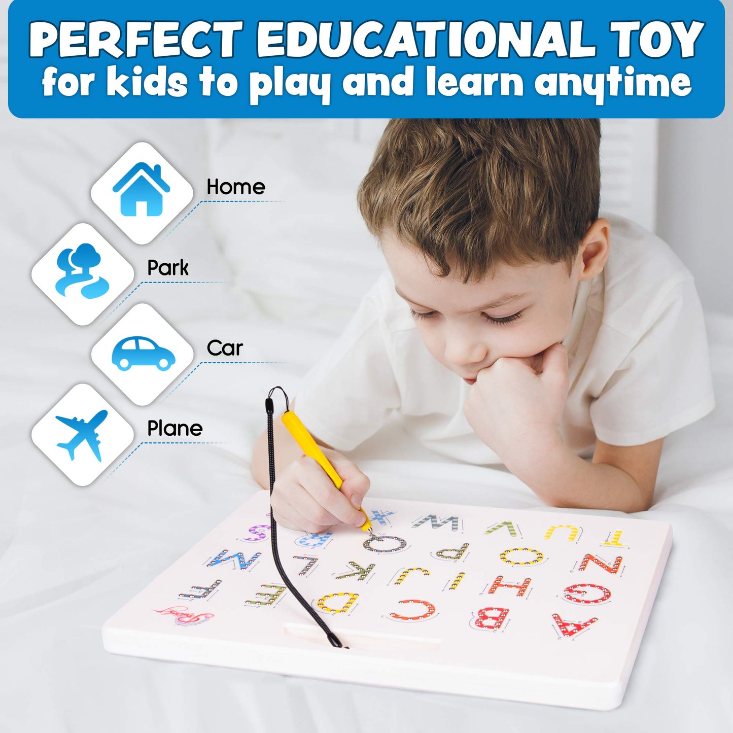 Povitrulya Magnetic Alphabet Tracing Board - Double-Sided Letters & Numbers, Small Multicolor STEM Toy for Writing & Handwriting Games