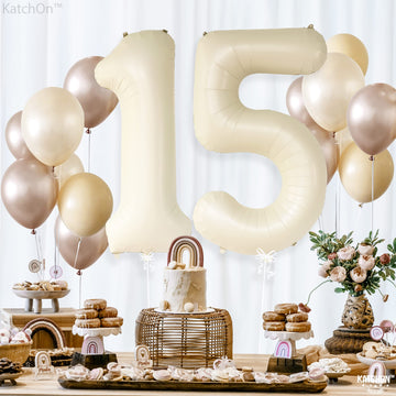 Katchon, Gaint Cream White 15 Balloons Number - 40 Inch | 15 Birthday Balloon Decor | Number 15 Birthday Decorations | Number 15 Balloon | 15 Year Old Balloon For 15Th Anniversary Party Supplies