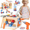 Rexbeti Kids Tool Set, 43Pcs Wooden Toddler Tool Bench With Electric Drill, Apron And A Pack Stickers(50Pcs), Montessori Constru