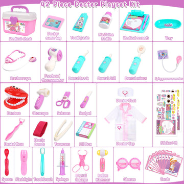 Gifts2U Doctor Kit for Toddlers 3-5, Medical Pretend Play Toys with Gift Case, 42 Piece Dentist Playset Kit for Kids,for Christm