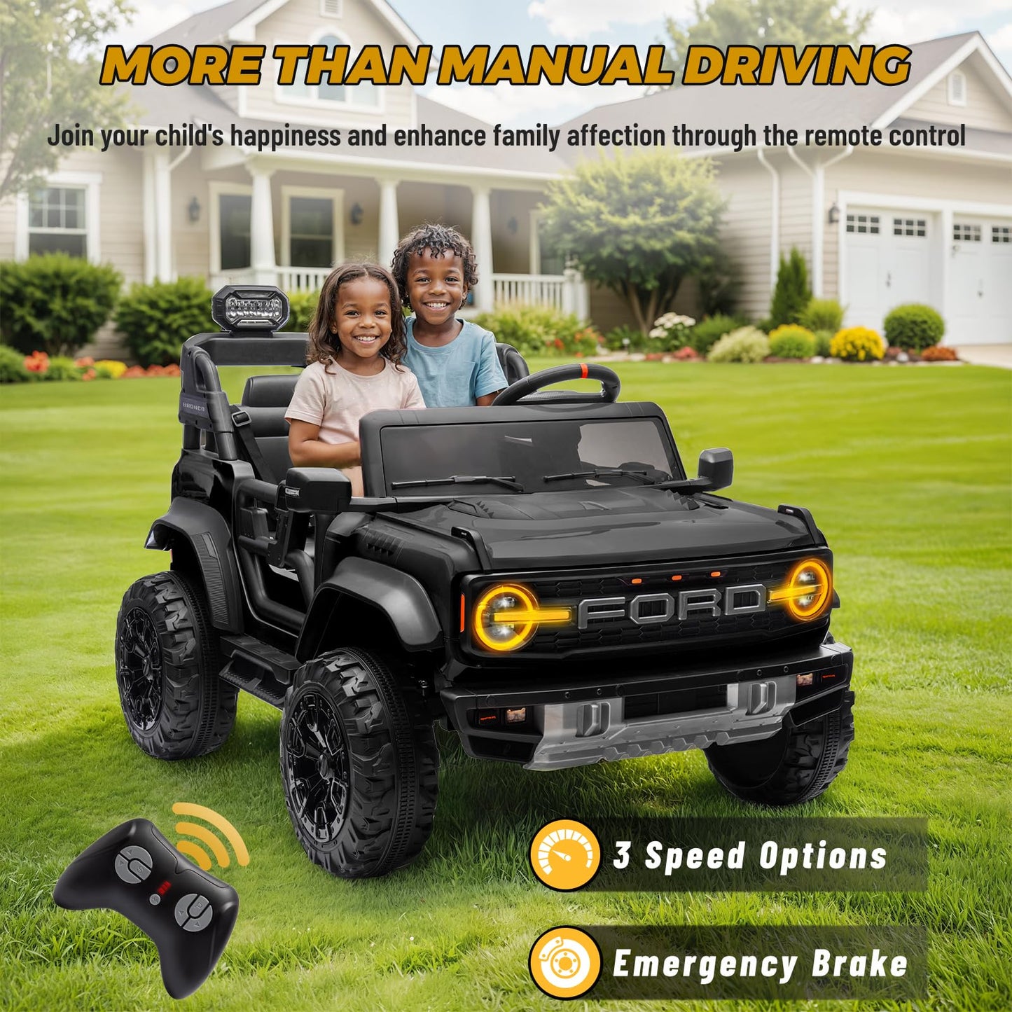Enyopro 24V Licensed Ford Bronco Raptor Electric Car For Kids, 2 Seater Battery Operated Ride On Truck Toys With Remote Control,