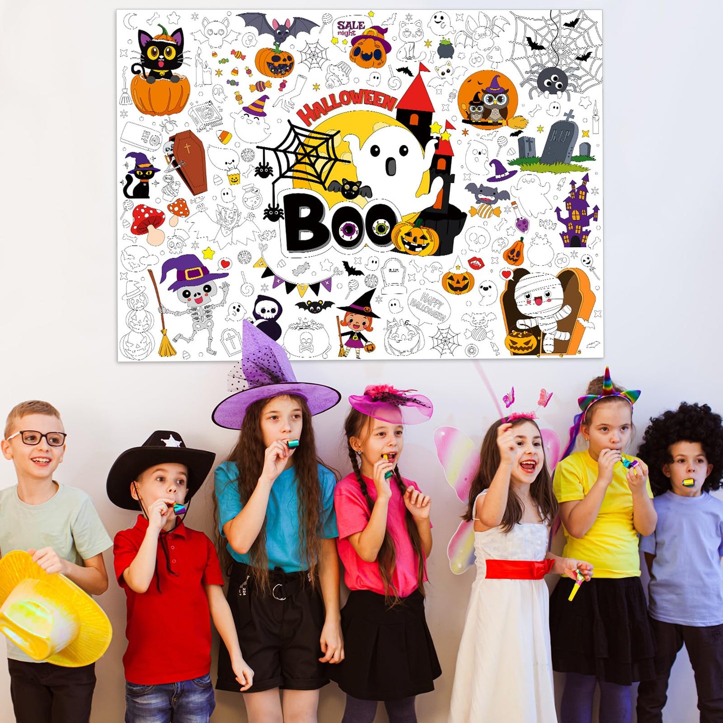 Naozinebi Halloween Boo Coloring Poster For Kids Giant Coloring Poster Large Halloween Coloring Tablecloth Jumbo Coloring Books