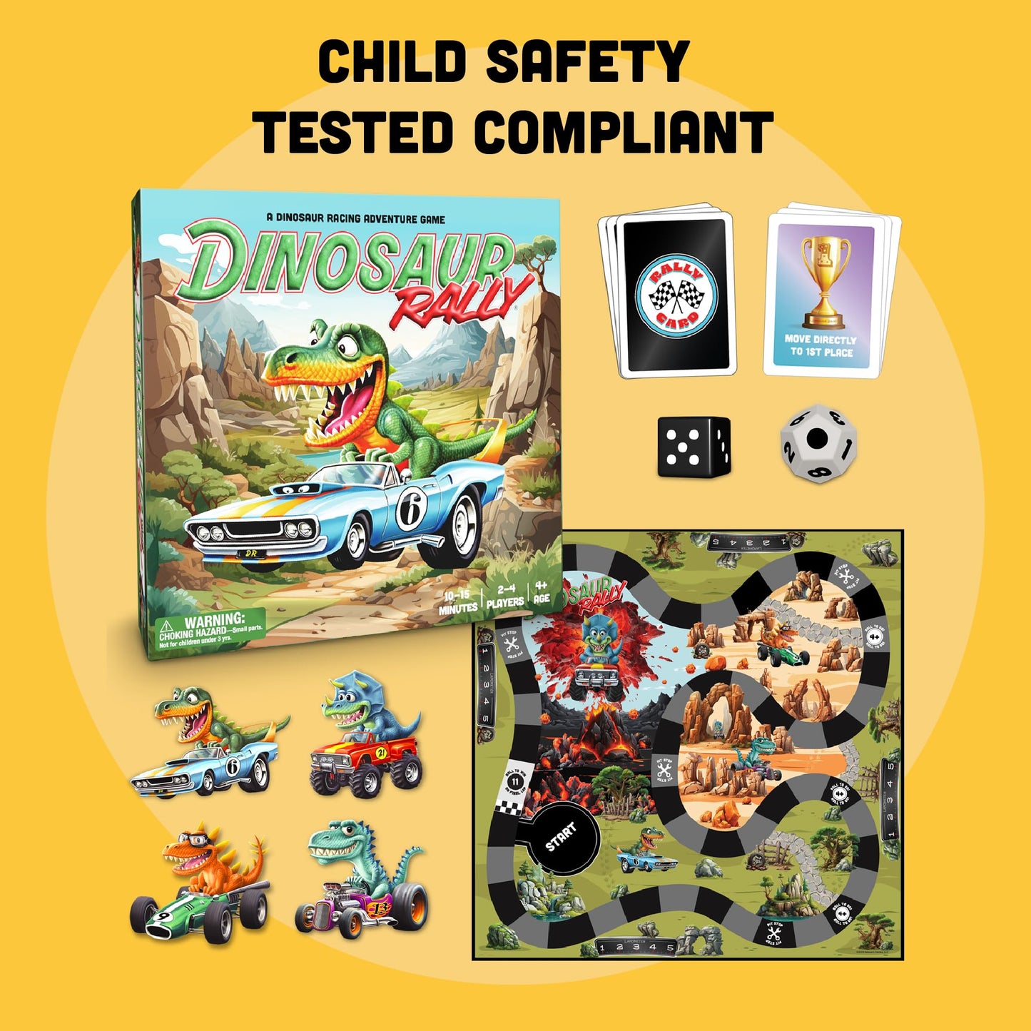 Raincorn Games - Dinosaur Rally Card & Dice Game - Kids Board Games For Ages 4+ - Family Games, Birthday Gift & Classroom Activi