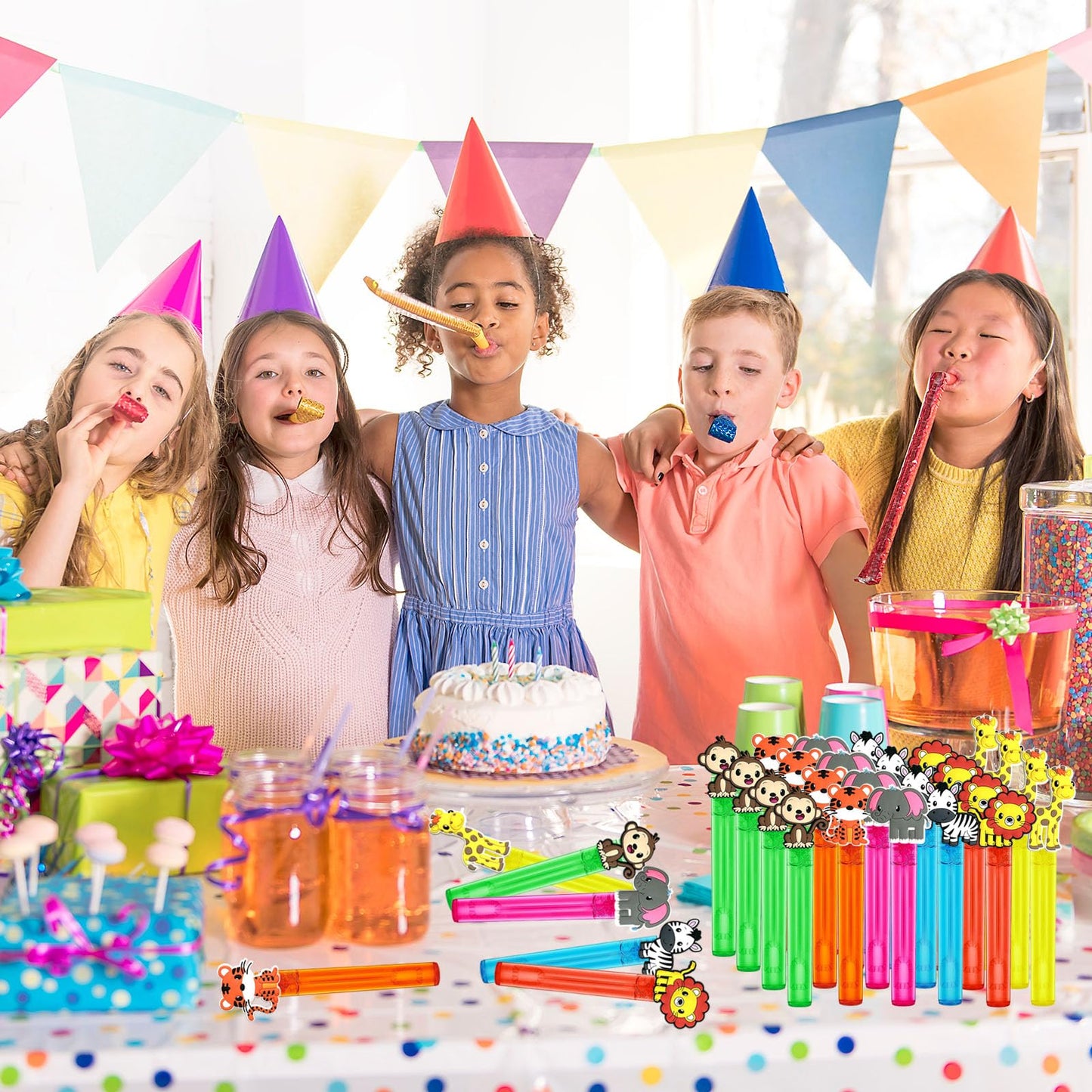 Uoyoi Jungle Safari Party Favors,24Pcs Wild Animals Bubble Wands For Kids,Zoo Bubble Wand For Safari Wild One Birthday Party Sup