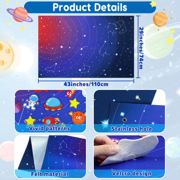 OKOOKO 41PCS Outer Space Felt Board Story Set 43x29inch Solar System Universe Storytelling with Hooks Astronaut Planets Galaxy P