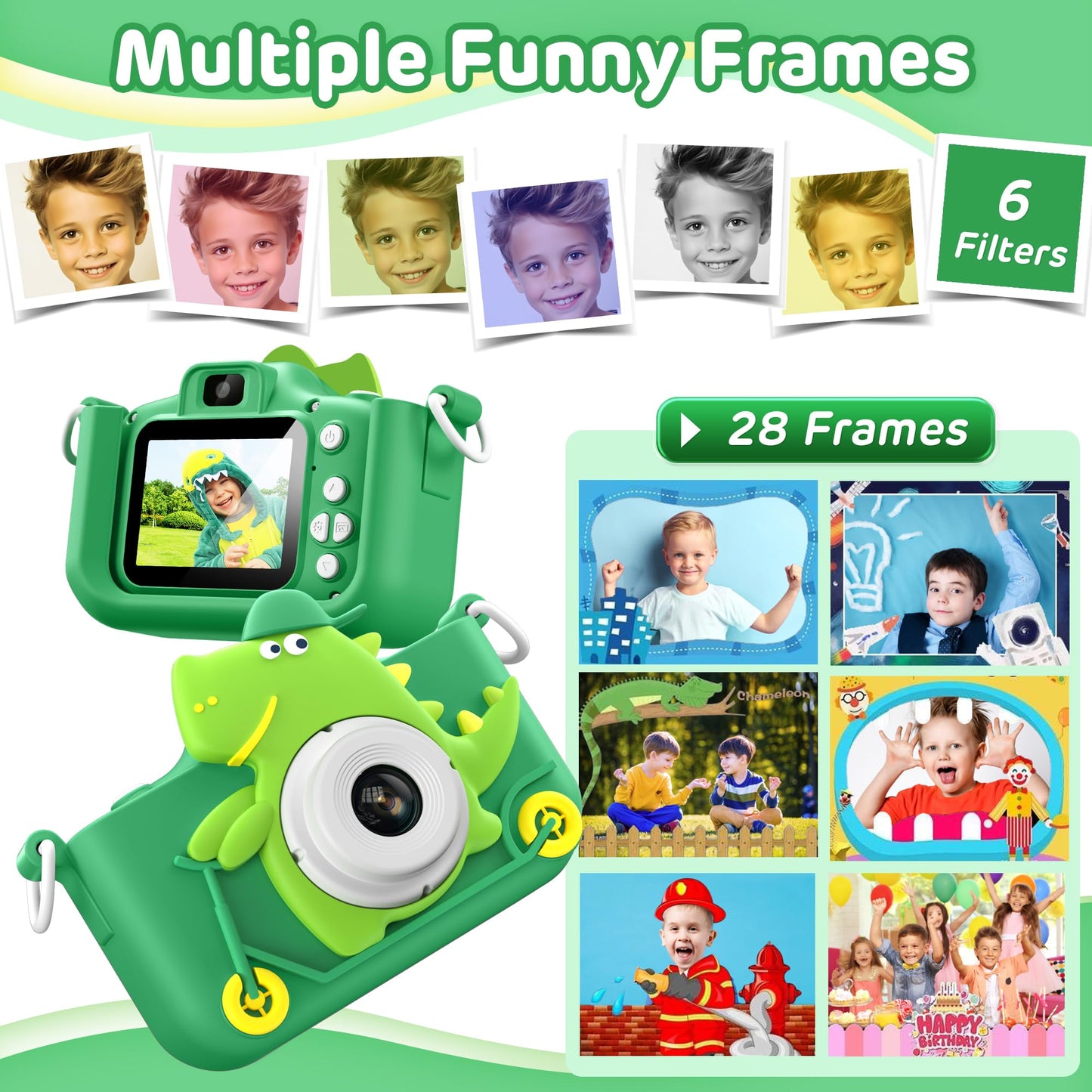 Upgrade Dinosaur Kids Camera For 3-12 Year Old Boys Girls, Christmas Birthday Gifts For Kids, 1080P Hd Kids Digital Video Camera