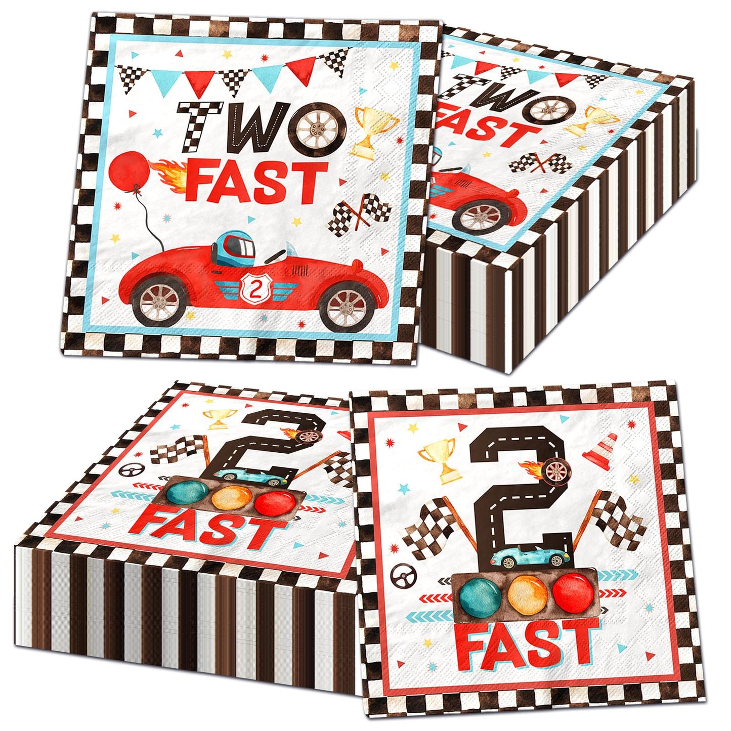 Two Fast Birthday Party Napkins,40Pcs Race Car 2Nd Birthday Party Napkins Disposable Race Car For Napkins Two Years Old Party Ba
