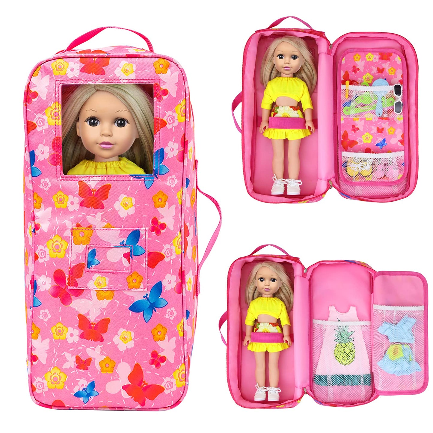 Zita Element Quality 14.5 Inch Girl Doll Butterfly Design Carrier Case Travel Bag For 14-14.5 Inch Doll Accessories