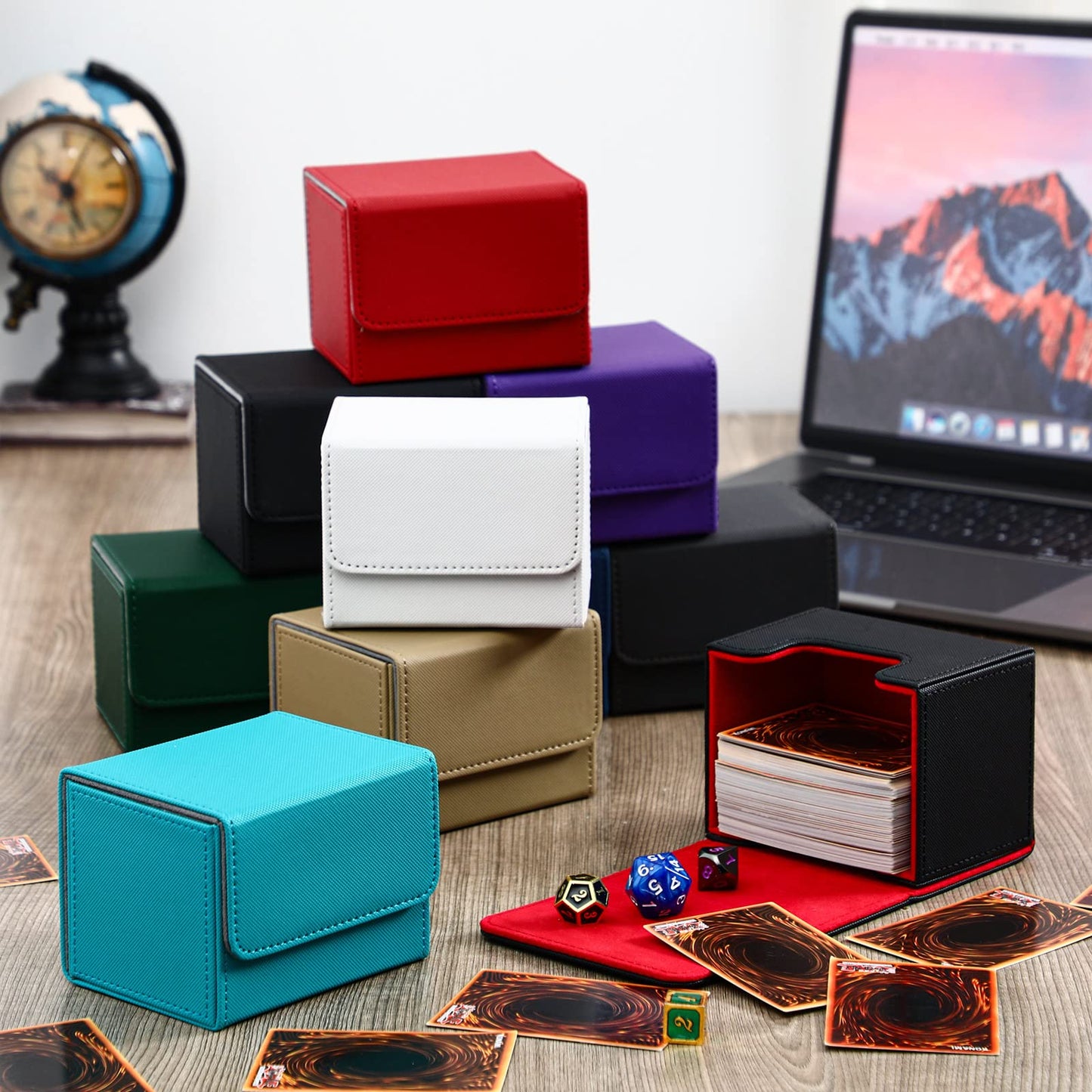 Vicenpal 10 Pieces Leather Deck Game Card Box Magnetic Card Game Box Case For 100 Plus Playing Cards, Card Storage Box Compatibl