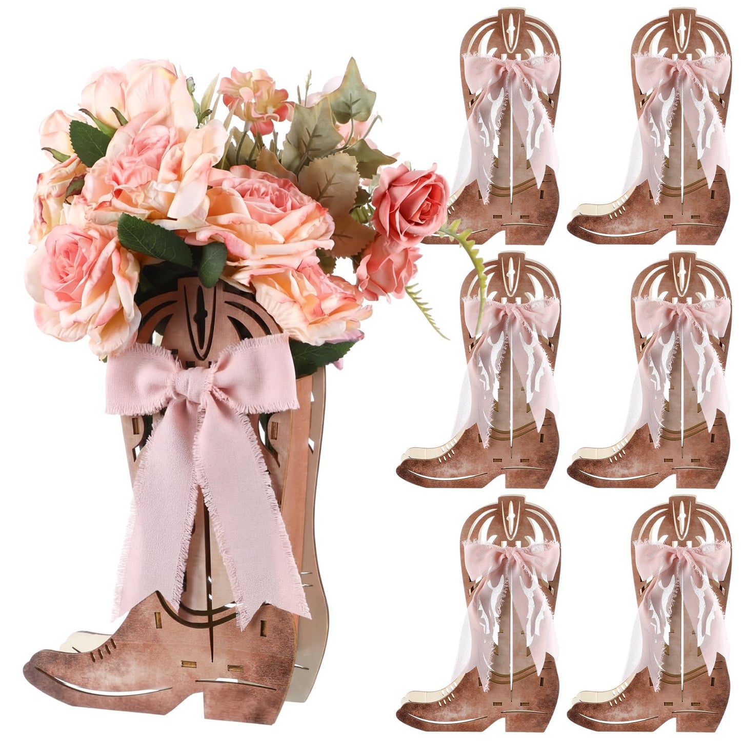 Amyhill 6 Pcs Western Cowgirl Boots Flower Boxes Centerpiece Boot Shape Wood Boxes Decor Western Theme Party Cowgirl Favors Tabl
