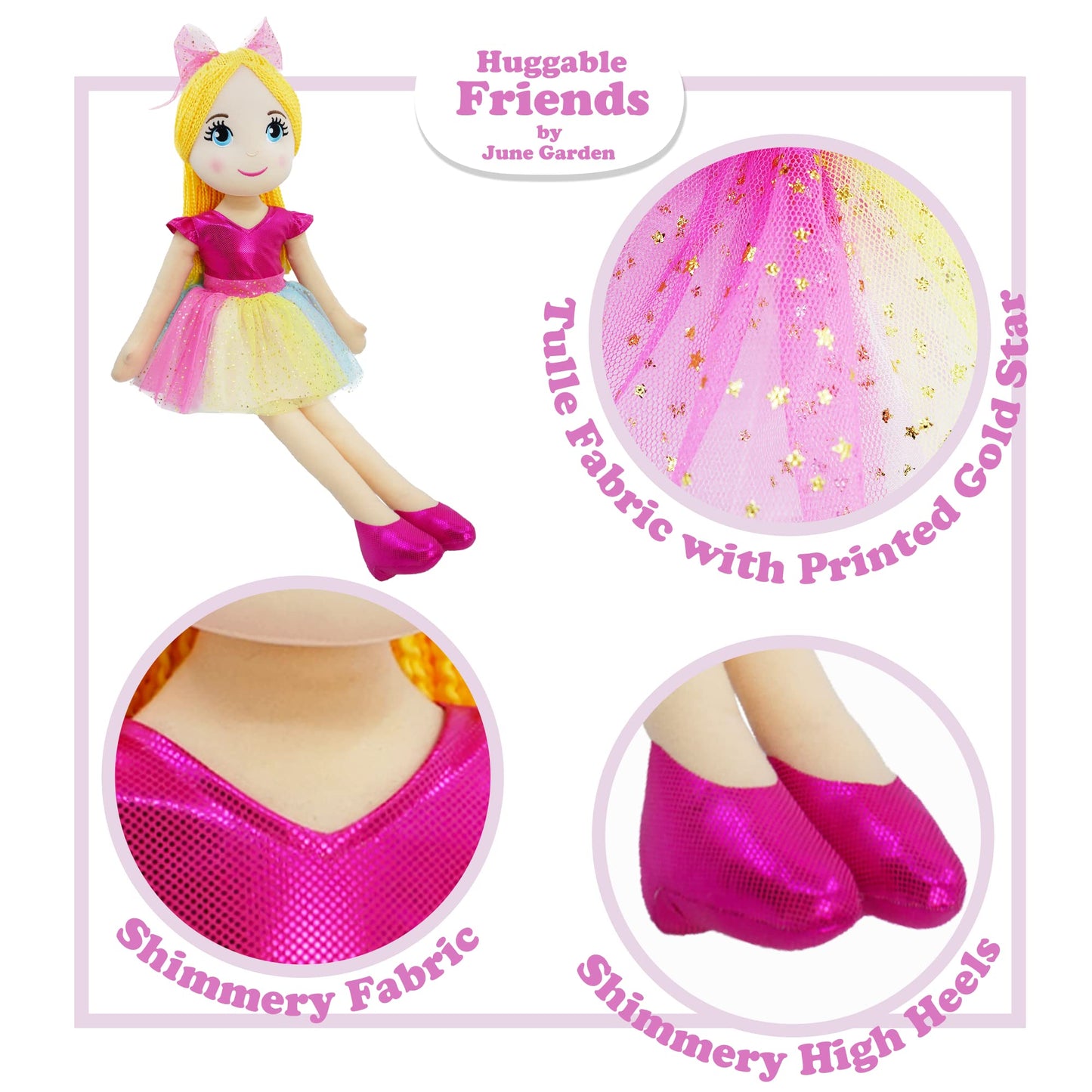 June Garden 30" XL Ballerina Princess Polina Plush Doll - Soft Polyester, Pink Outfit - Perfect Gift for Toddlers and Little Girls