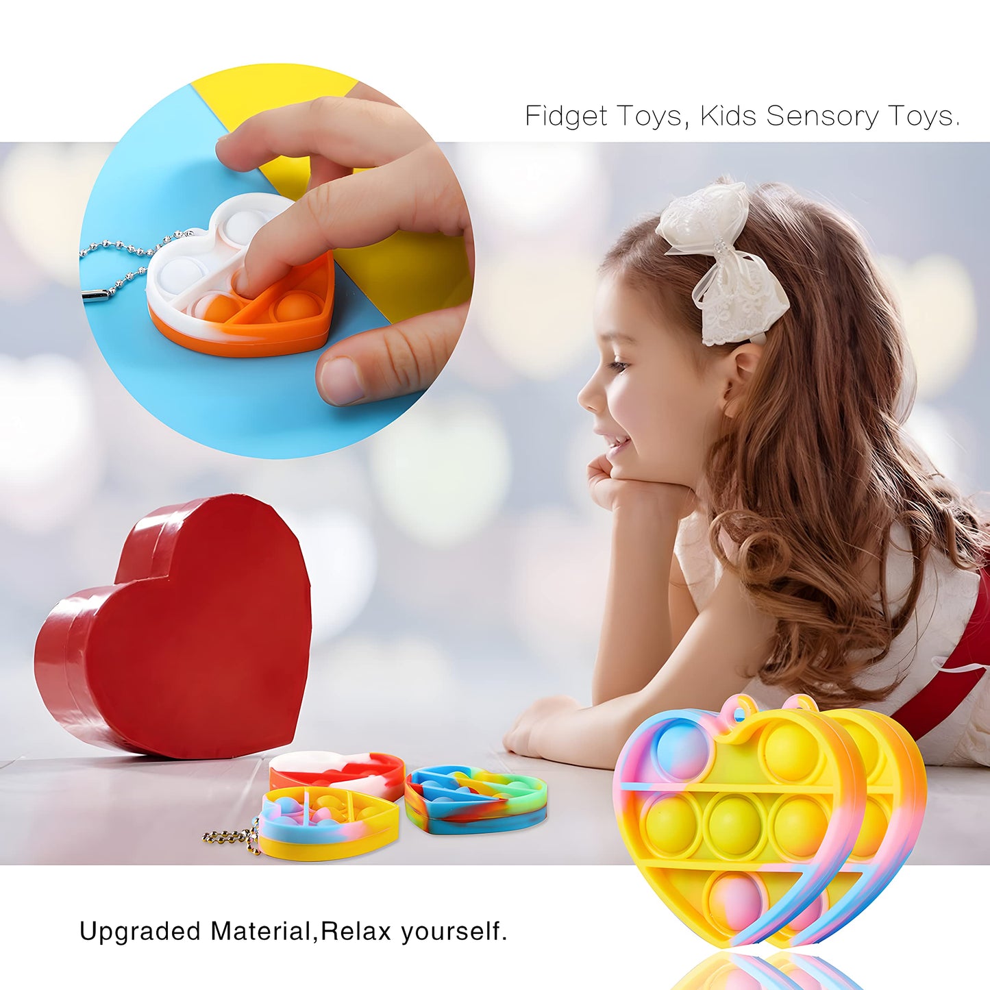60 Pcs Heart-Shaped Pop Its Set Pop Fidget Toys Push Pop Its Bubble Fidget Sensory Toy Pop It Fingertip Keychain Decompression B