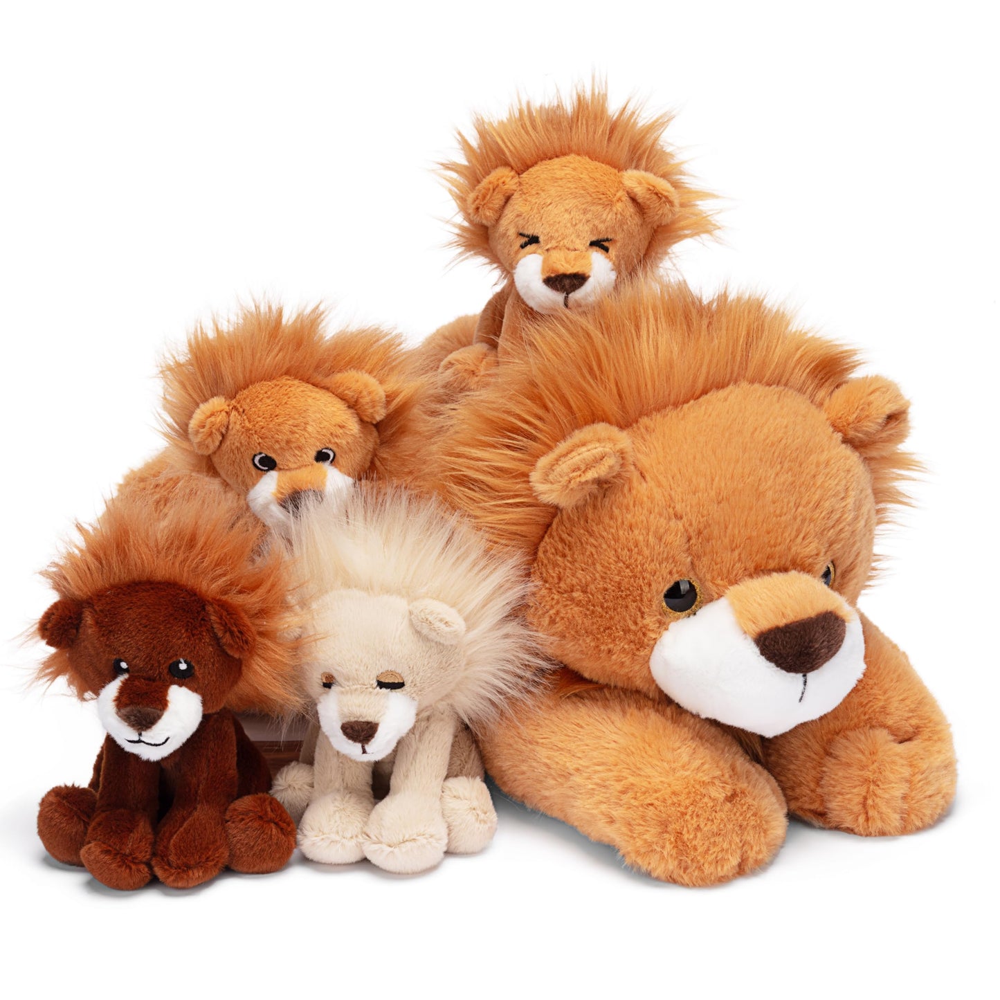 Ikasa Mommy Lion Stuffed Animal Mom And Baby Plush Toy, Cute 17'' Soft Small Mama Family Set Cuddly Toys With Little Mini Babies