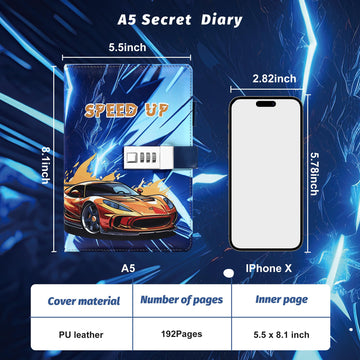 Cagie Diary With Lock For Teens Who Like Supercar, Gifts For Teen Girls And Boys 12-18 Securely Guard Secrets Journal With Lock, 5.5 X 8.1 Inch Refillable Diary With Pen