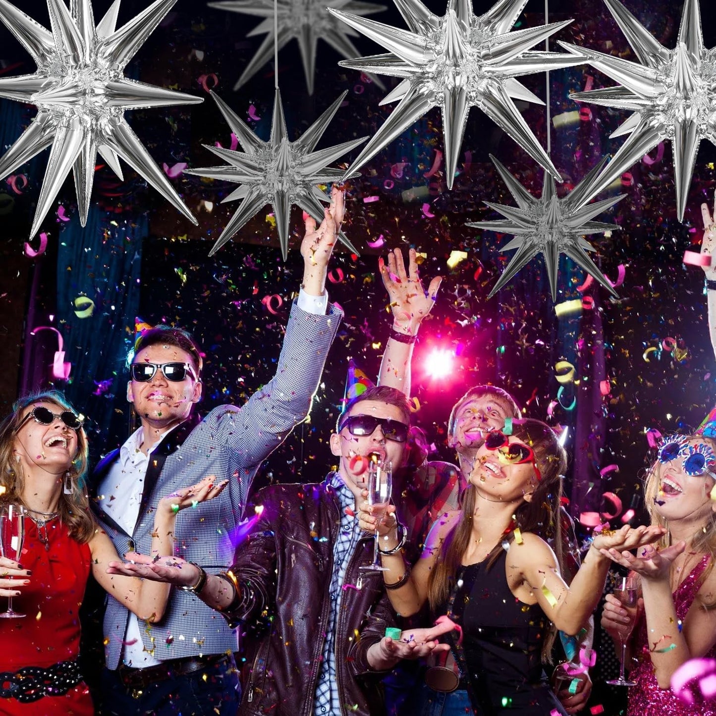 Toniful 8 Pcs Silver Star Foil Balloons Large Star Balloons Silver Explosion Star Mylar Balloons For Party Backdrop Christmas Ne