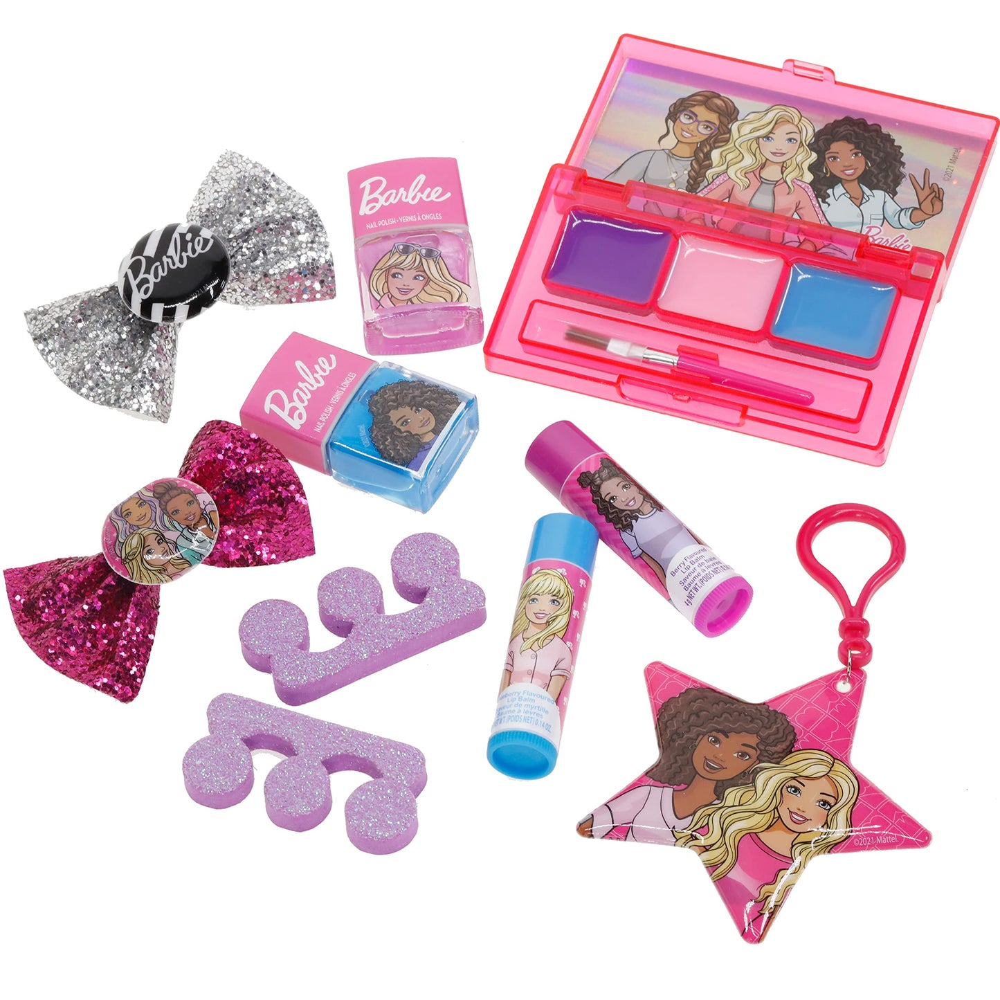 Barbie - Townley Girl Backpack Cosmetic Makeup Gift Bag Set 12 Pcs includes Lip Gloss, Nail Polish & Hair Accessories for Kids T