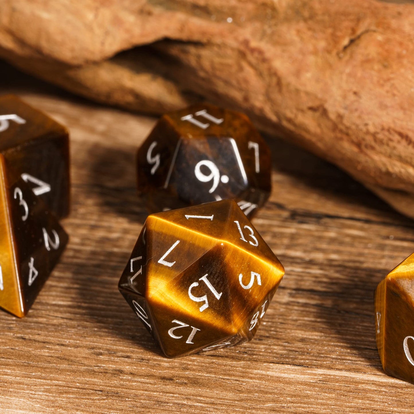UDIXI Stone DND Dice Set, 7PCS Tiger's Eye Gemstone D&D Dice for Dungeons and Dragons, Role Playing Dice for RPG MTG Table Games