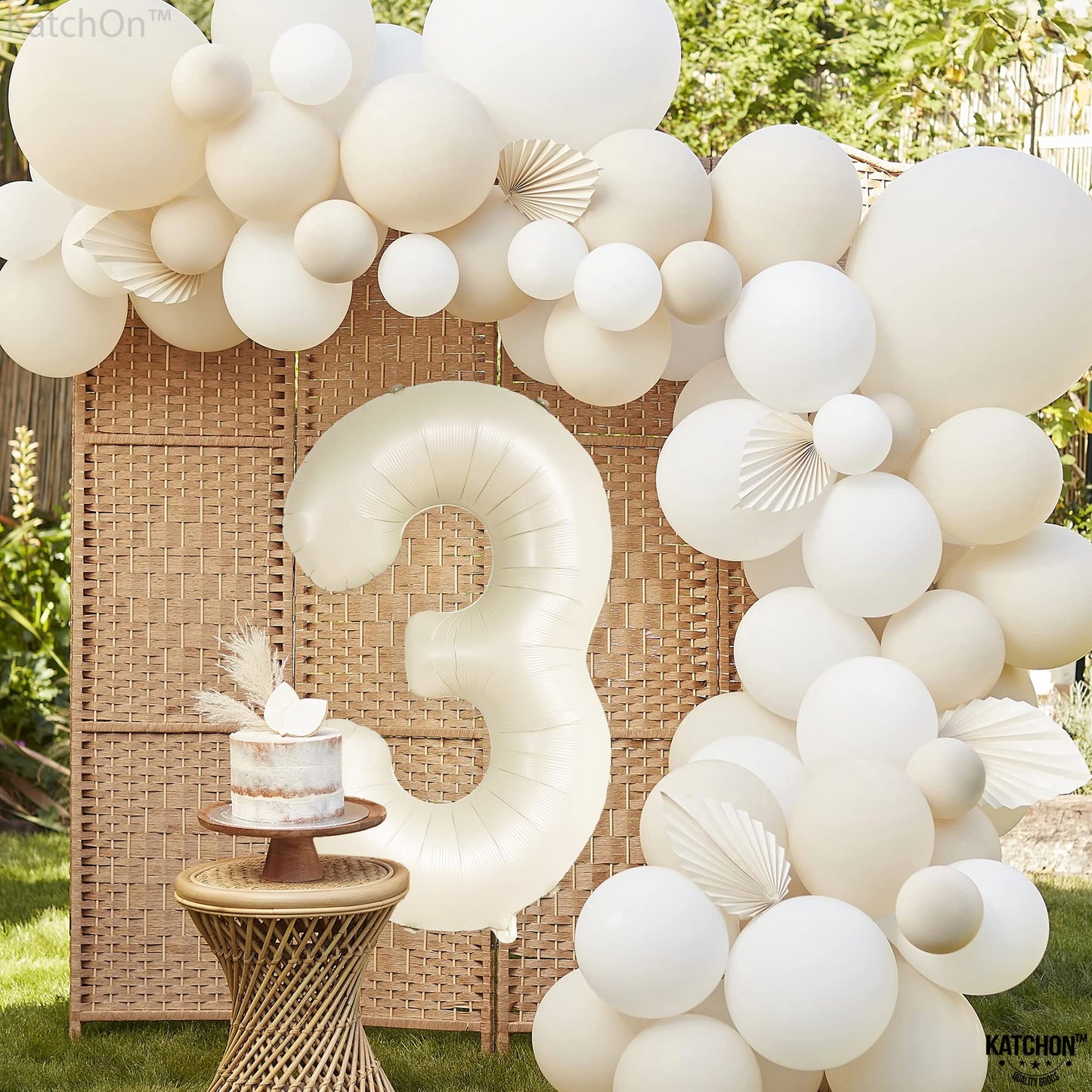 Katchon, Cream White Number 3 Balloon Neutral - Giant, 40 Inch, Three Balloon | 3 Balloon Number For Young Wild And Three Decorations Girl | 3 Birthday Balloon, 3Rd Birthday Decorations For Boys