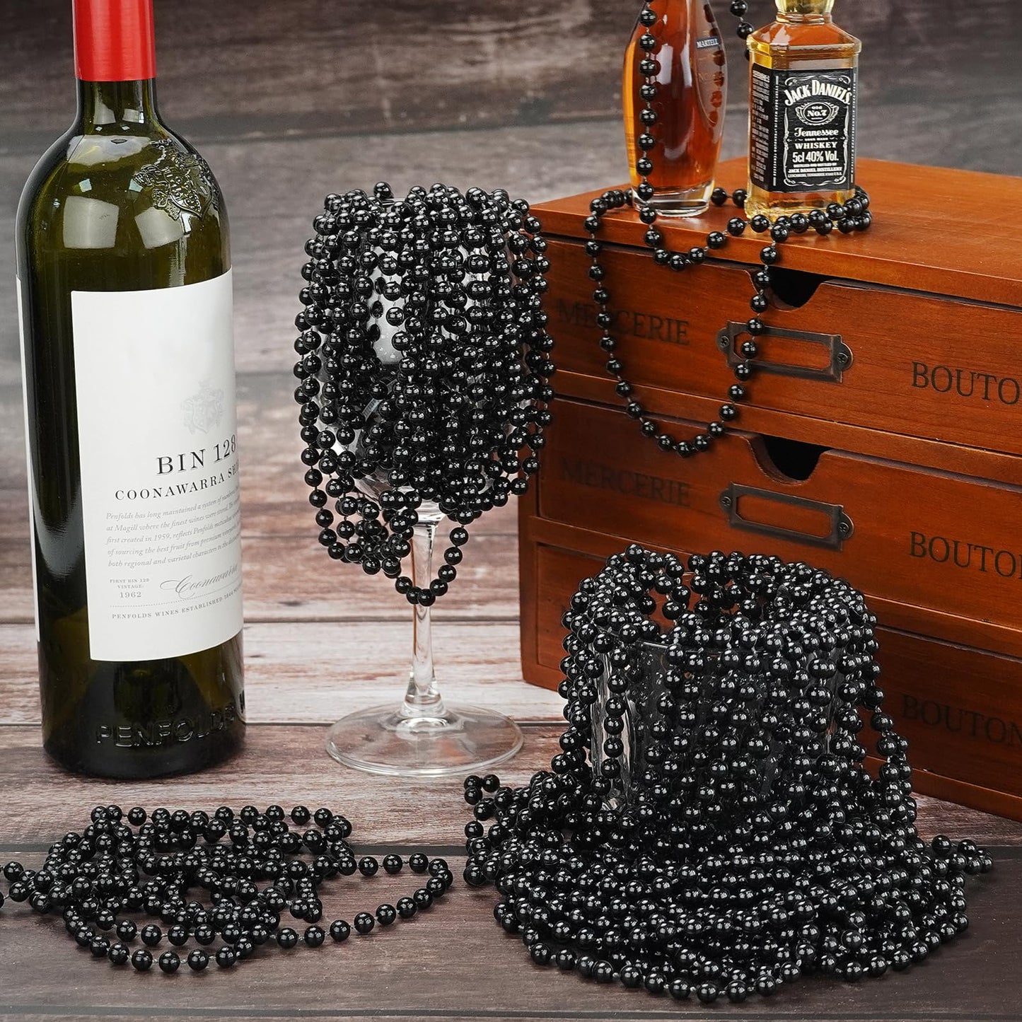 YAXINRUI 144 PCS Black Bead Necklaces, Black Mardi Gras Beads, Halloween Beads Necklaces, New Year Eve Necklaces, 33 Inch Black