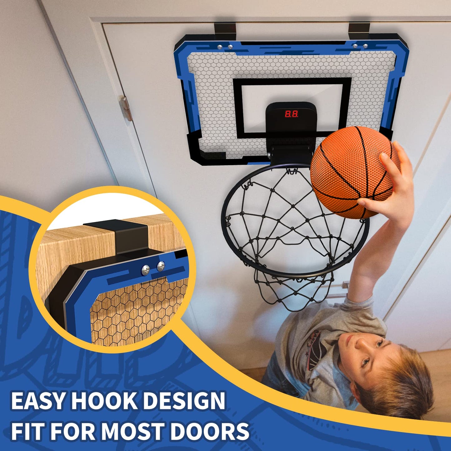 Qdragon Mini Basketball Hoop, Over The Door For Indoor, With 3 Balls/Inflator/Breakaway Rim, Toy Gifts For Kids And Adults