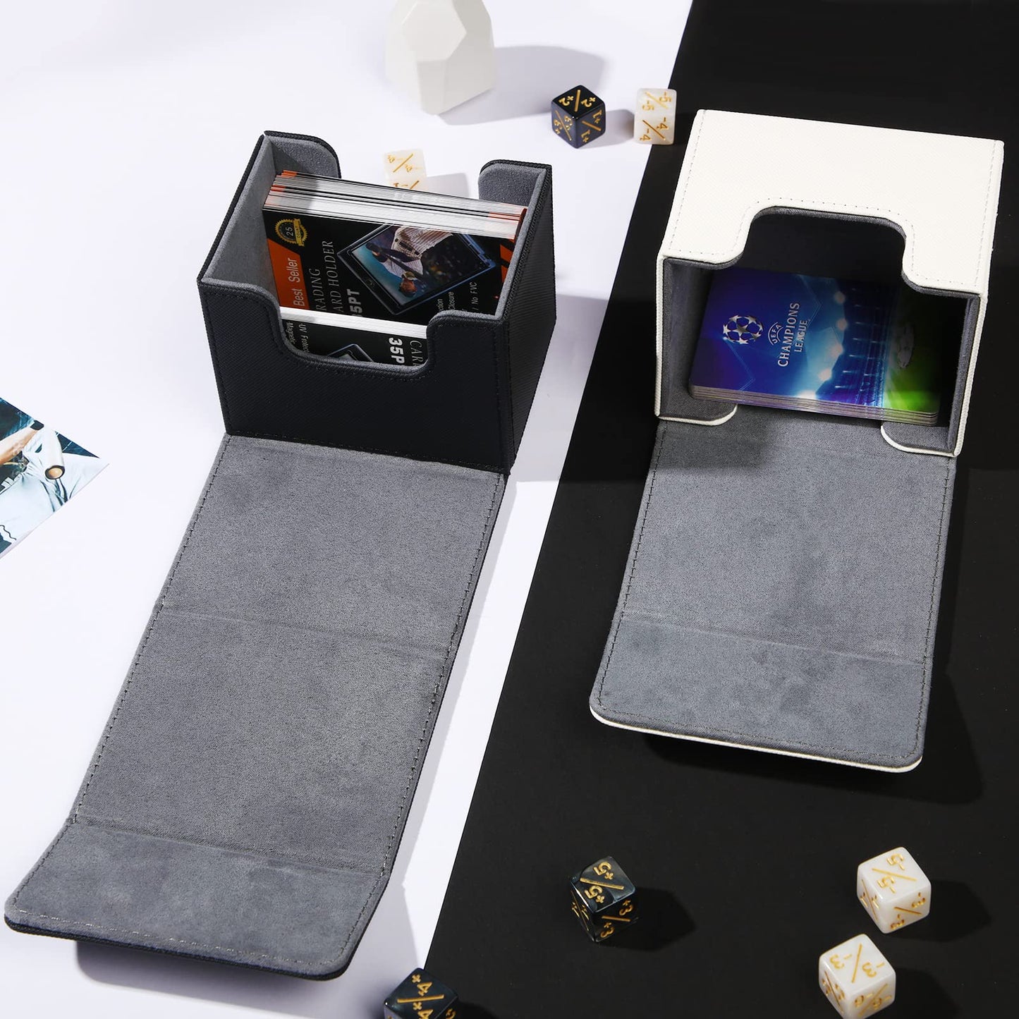 Weewooday 2 Boxes Leather Deck Card Boxes Large Size Fit 100 Plus Sleeved Cards Deck Game Box For Collectible Cards Deck Playing