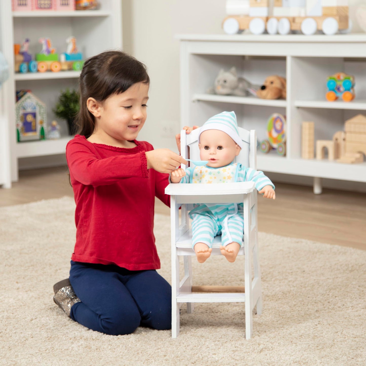 Melissa & Doug Mine To Love Wooden Play High Chair For Dolls, -Stuffed Animals - White (18H X 8W X 11D Assembled)