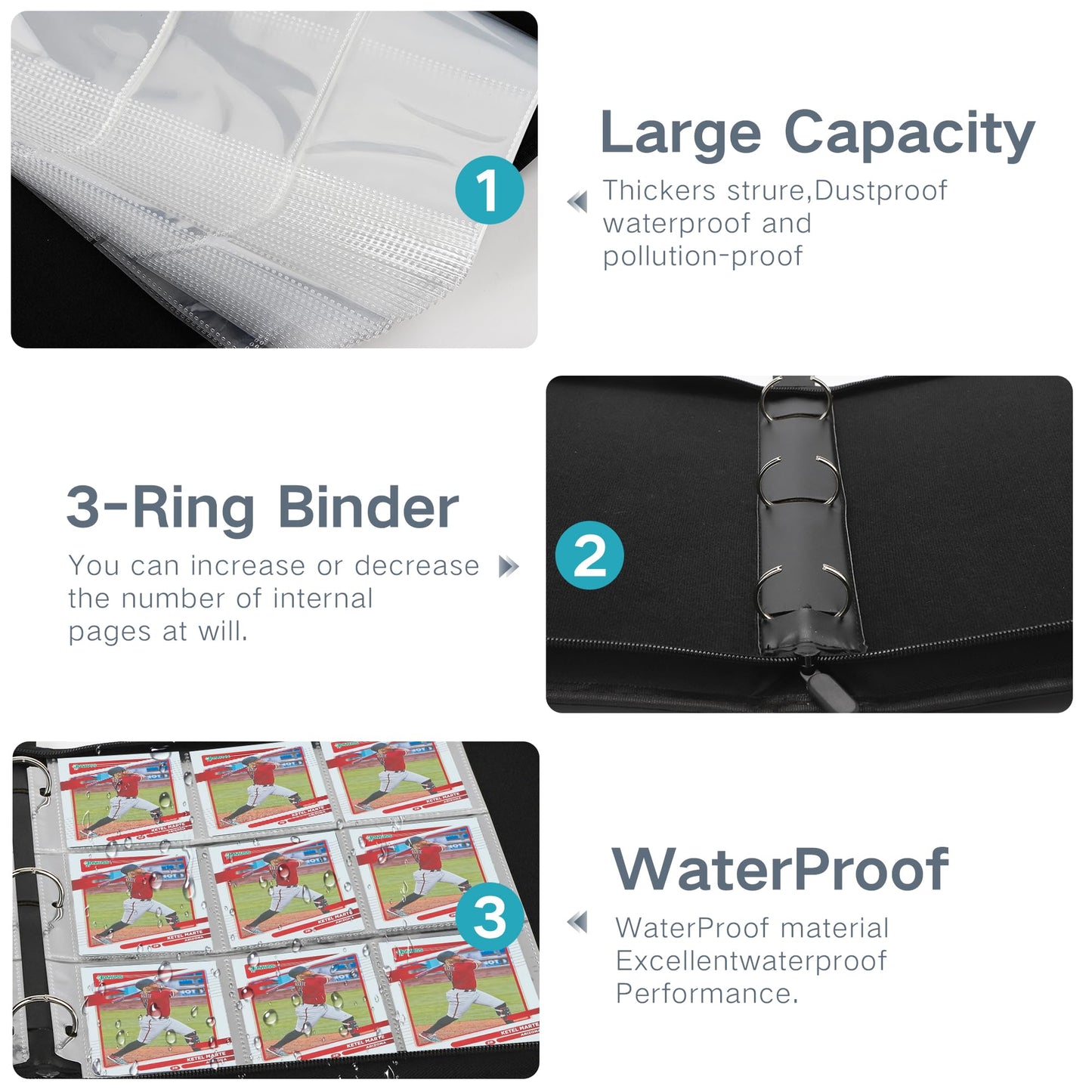 Trading Card Binder With Sleeves 9 Pocket Card Binder Premium 720 Double Sided Pocket Pu Card Collection Binder, Collectible Alb