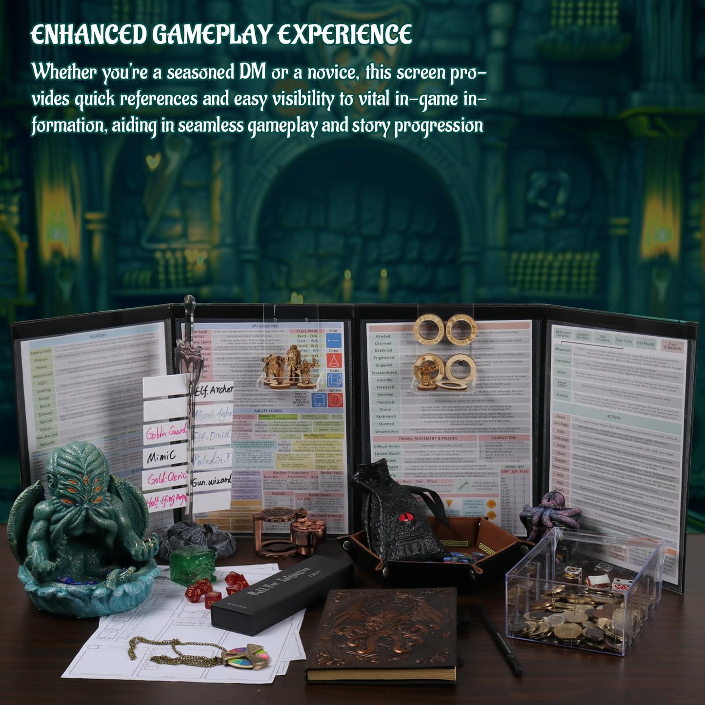 Czyy Dm Screen 4-Panel Cardboard Game Master Screen With Erasable & Clear Pockets, Gloomy Castle Artwork Game Master Shield Tool For Dungeon Master And Rpg Player (Style B)