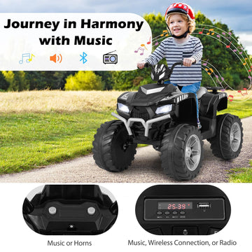 Coszton Atv For Kids, 24V Battery Powered Electric Atv Quad W/Soft Start, Wireless Connection, Music, Radio, Treaded Tires, Led Lights, Kids Ride-On Atv Kids 4-Wheeler For 3-8 Boys & Girls (Black)