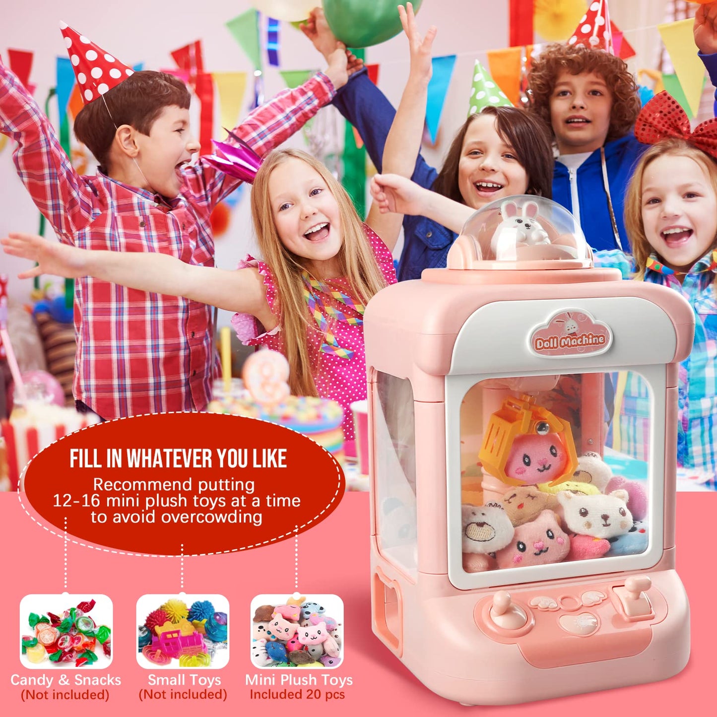 Claw Machine For Kids,Mini Vending Machines Candy Grabber Prize Dispenser Toys For Girls,Electronic Arcade Claw Game Machine For