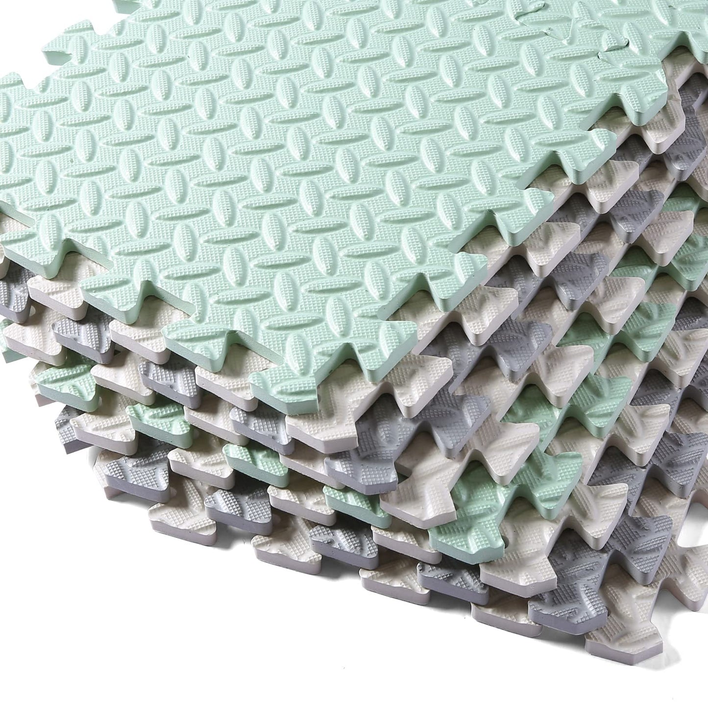 Tamiplay Foam Floor Mats For Kids, 12 X 12 Inch 16 Tiles 0.4' Thickness Foam Play Mat, Non-Toxic Square Interlocking Floor Mats Rubber Baby Play Mat For Toddlers(White/Gray/Bean Green)