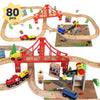 Toy Life Train Set 80Pcs Wooden Train Set With Crane, Wooden Train Tracks Toy Train Set For Toddlers 3 4 5, Wooden Toys Toddler