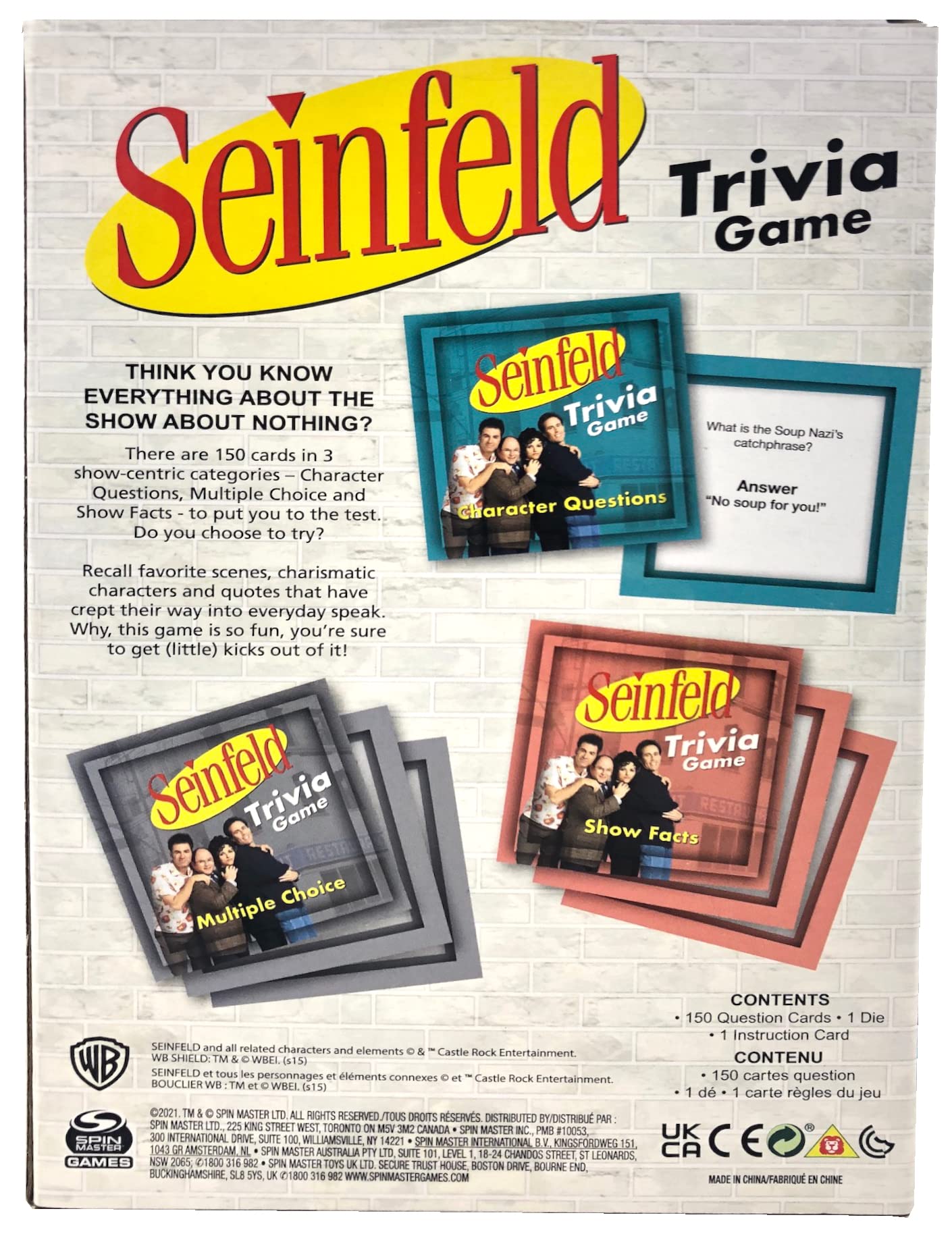 Seinfeld Tv Show - Trivia Game - 150 Cards - 2 Or More Players - Age 10 And Up