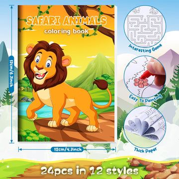 Benlouis 24 Pcs Jungle Safari Animals Mini Coloring Books Safari Zoo Lion Party Favors Small Activity Books Bulk For Kids Wild A