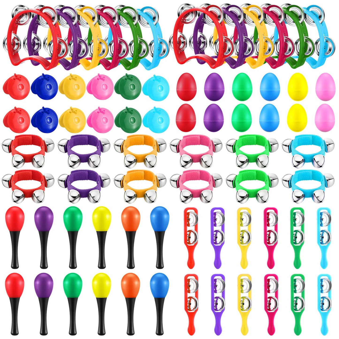 Silipull 72 Pcs Shaker Musical Instruments For Kids, Egg Shaker, Wrist Hand Band Bells, Maracas Shakers, Percussion Tambourine,