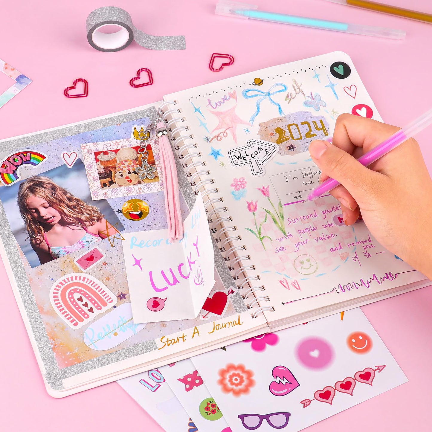 Vertoy Diy Journal Kit For Girls - Journaling Toys Set For Teen Kids, Art Crafts Scrapbook Diary Supplies Set, Ideal Gifts For 8 9 10 11 12 13 14 Year Old Teens