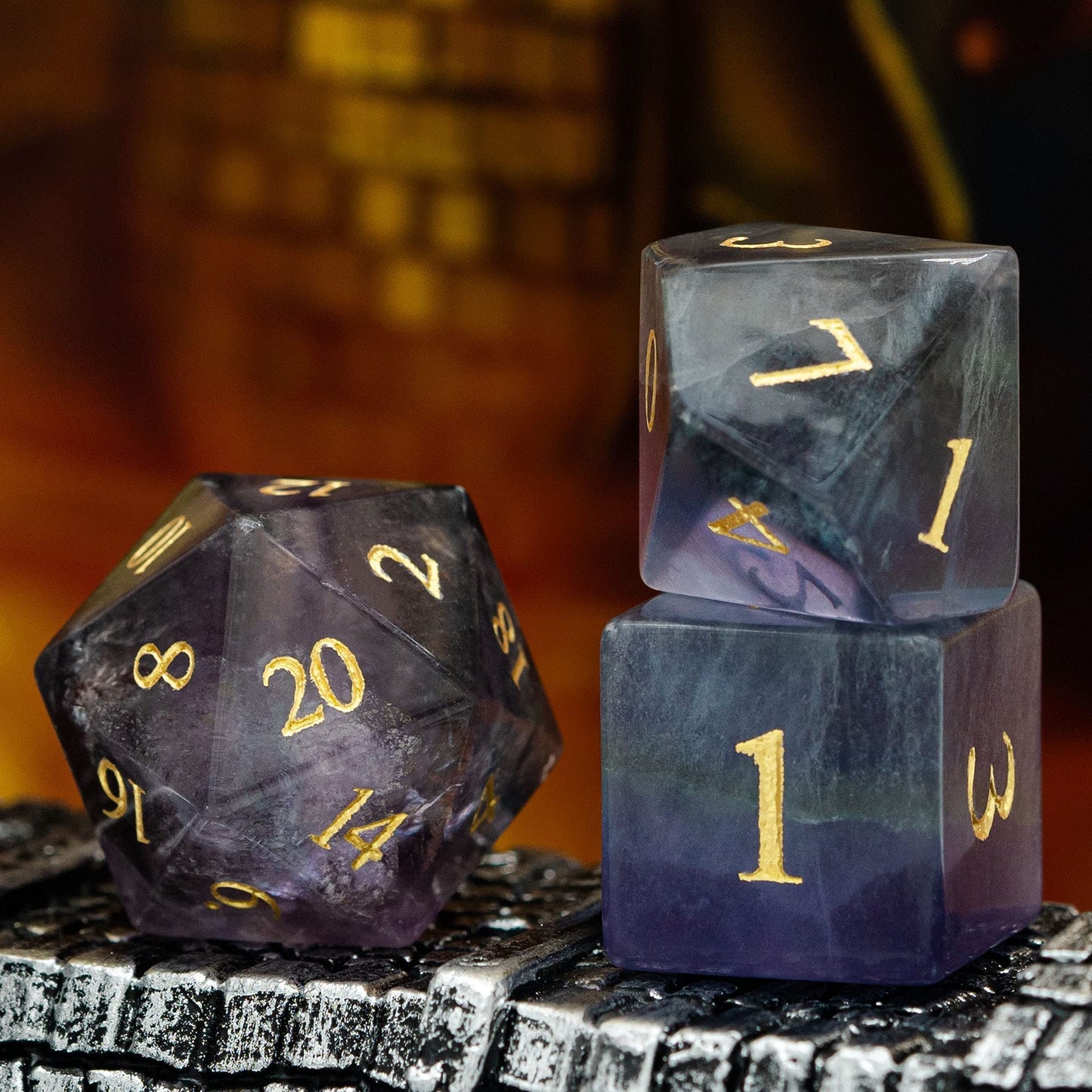 UDIXI Natural Gemstone DND Dice Set 7PCS Color Fluorite Crystal Stone Dice for Dungeons and Dragons D&D MTG Tabletop Game