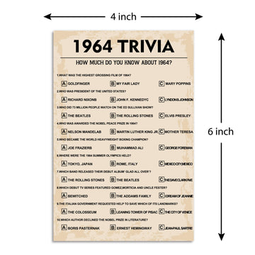 60Th Birthday Party Games, 1964 Trivia Games, Birthday Party Supplies For Adults, Fun 1964S Party Game,Pack Of 30 Cards