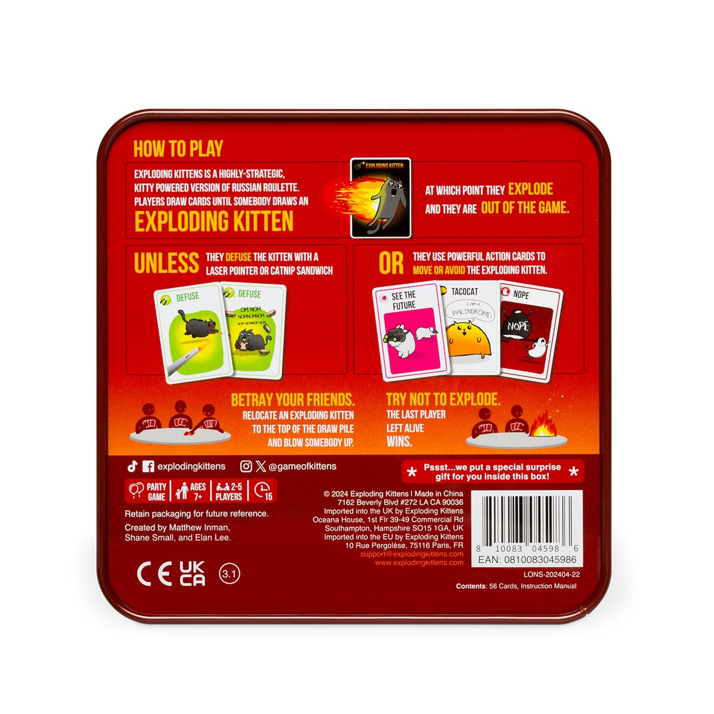 Exploding Kittens Original Edition In A Collectible Tin - Hilarious Card Game For Family - Easter Basket Stuffer - Easter Party Game For Ages 7 And Up - 56 Cards - 2-5 Players - 15 Minutes Of Play
