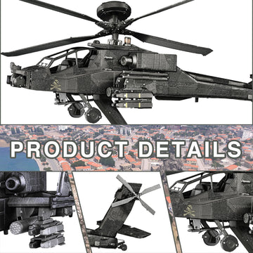 Piececool 3D Metal Model Kits, Ah-64 Apache Military Helicopter Airplane Models Building Kits For Adults And Teens Men Hobbies Diy Brain Teaser Puzzles, Great Birthday Gifts, 145 Pcs