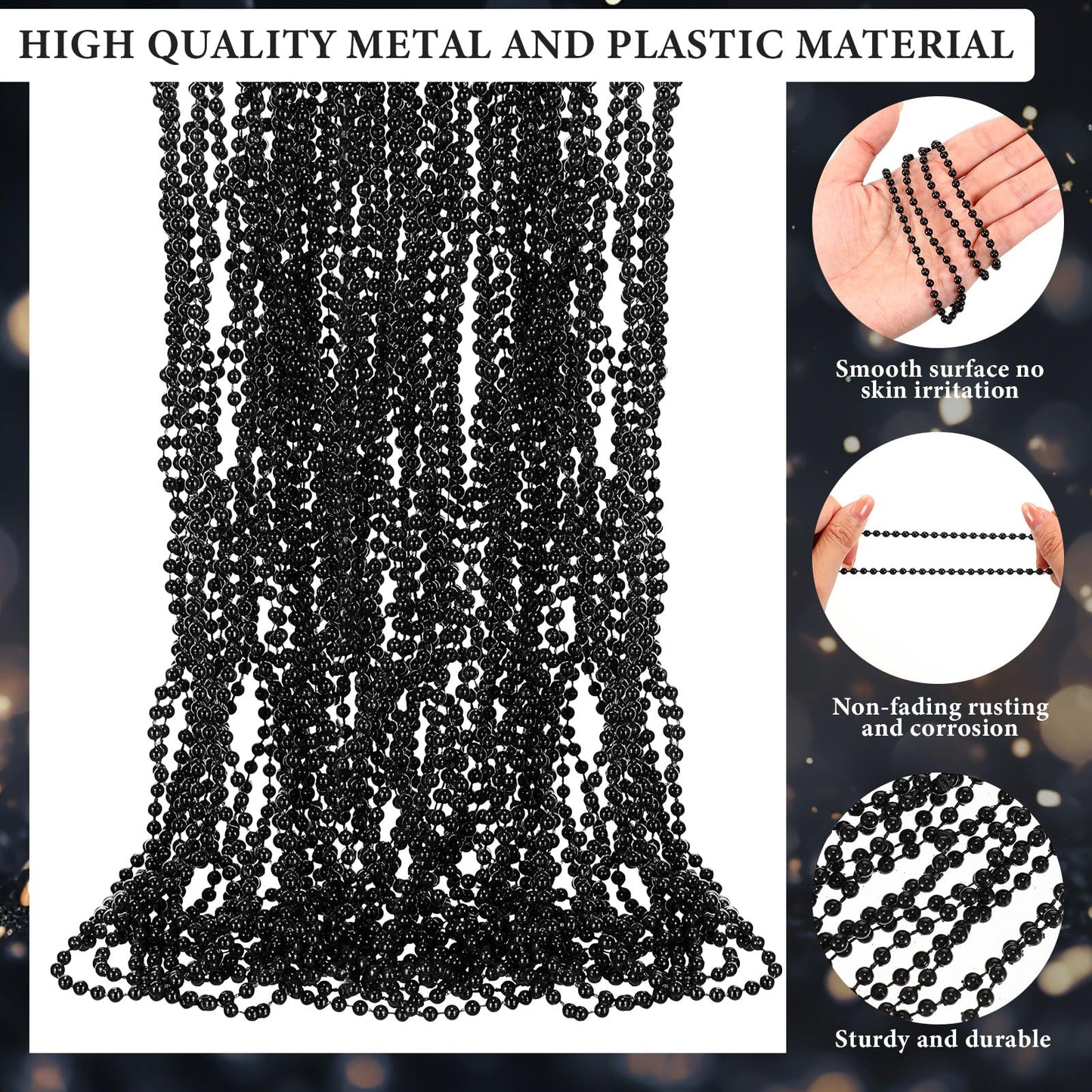 Tigeen 100 Pcs Mardi Gras Beads Necklaces Bulk 30'' Metallic Beaded Necklace for Carnival Madi Gras Parade School Spirit Wear(Bl