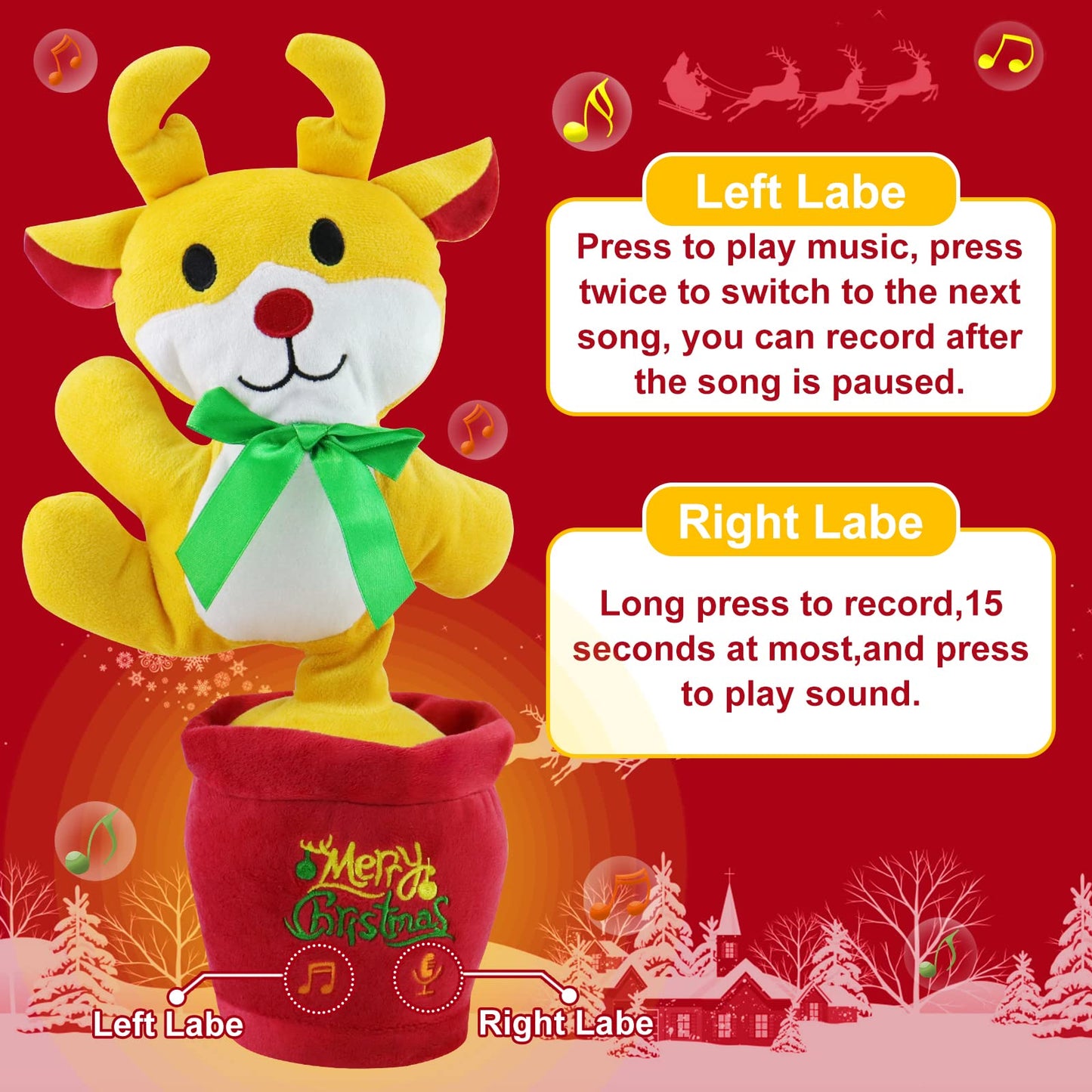Oiuros Christmas Dancing Cactus Talking Baby Toys With Lights, Dancing Cactus Mimicking Toy Repeats What You Say Cactus Toy For Children'S Early Education(Christmas Reindeer)
