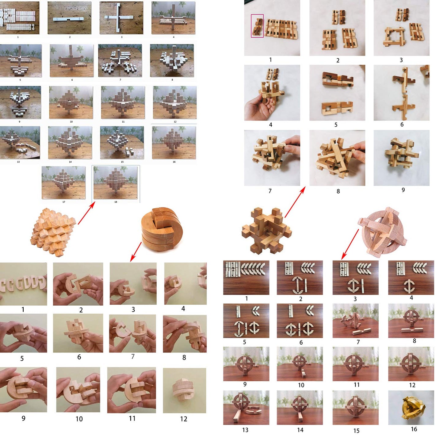 18 Pack Wooden Brain Teaser Puzzles Wooden Burr Puzzles Brain Teaser Puzzle With Gift Packing Box Magic Puzzle Games Toys For Kids And Adults By Ahyuan (Natural Wood)