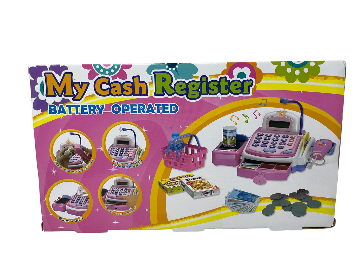 Lvnvtoys Activity Learning Family Battery Operated Electronic Cash Register Toy Pretend Play Microphone, Scanner, Money and Cred