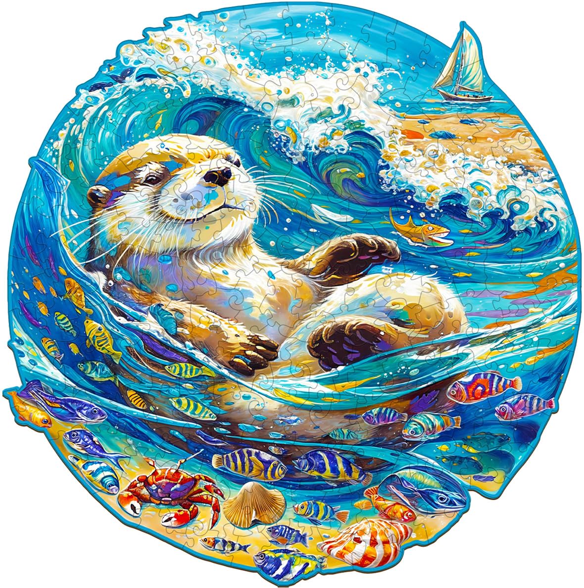 Jigfoxy Wooden Puzzle for Adults, Leisurely Otter Wooden Jigsaw Puzzles for Adult, Unique Animal Shape Wood Cut Puzzles, Christm