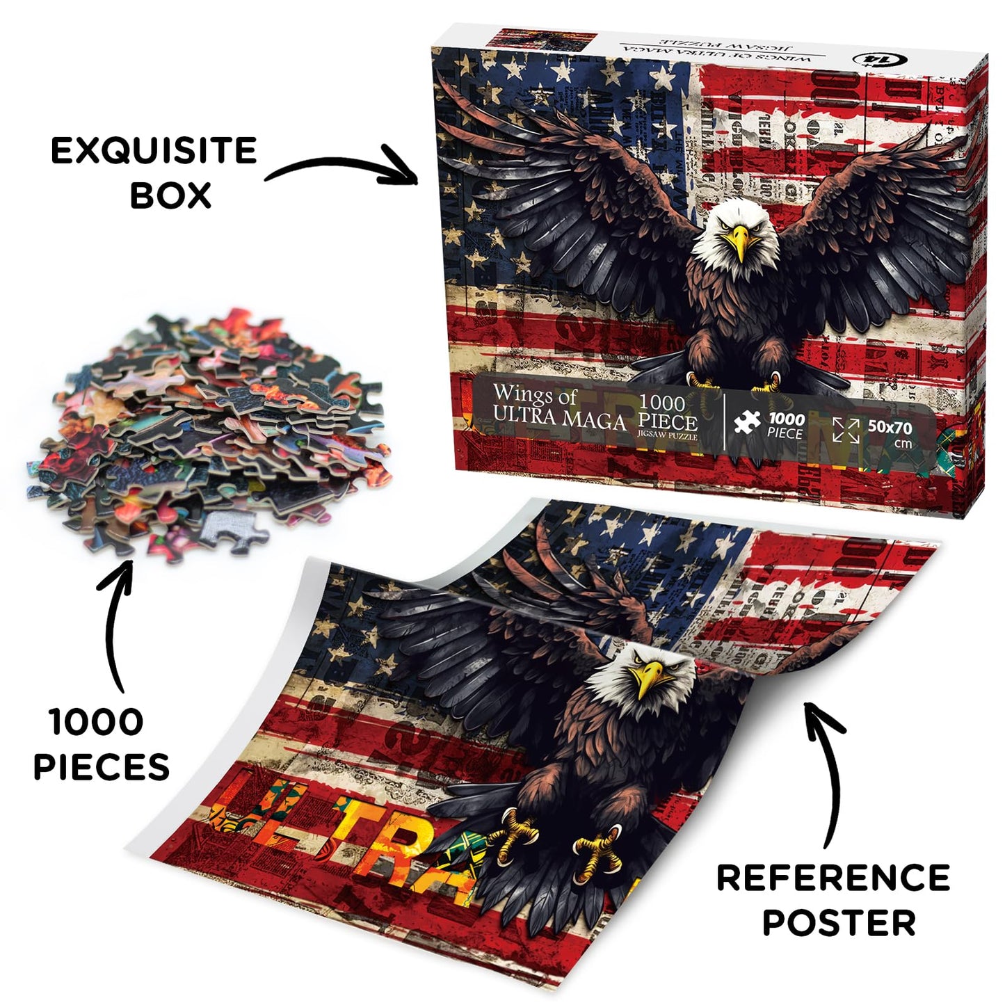 United States Flag Eagle Puzzles For Adults 1000 Piece, Usa Patriotic Faith Jigsaw Puzzle, Inspirational Country Bird Puzzle