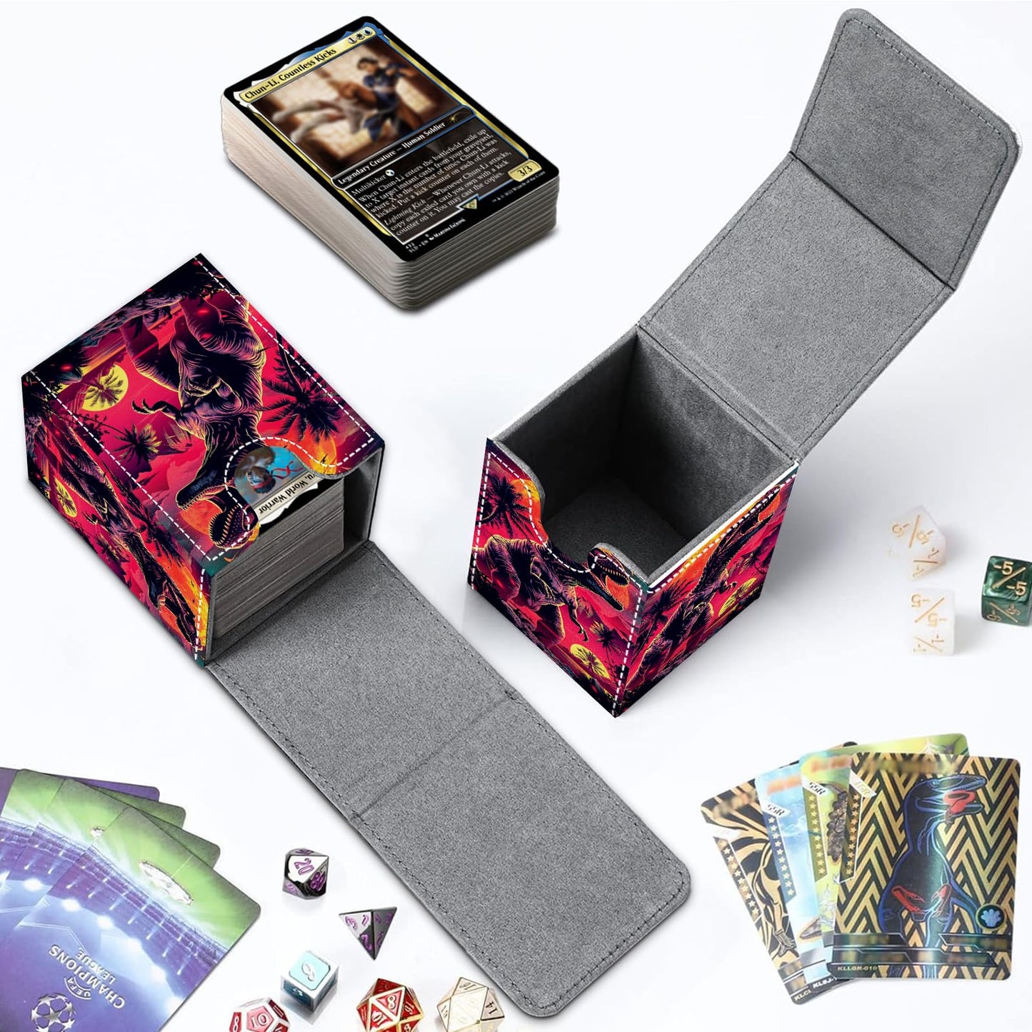 CAPAUNVDA Card Deck Box for MTG Commander Trading Cards with Magnetic Closure enhanced Card Storage Box Case Cover for MTG TCG CCG Magic Cards Cool Dinosaur