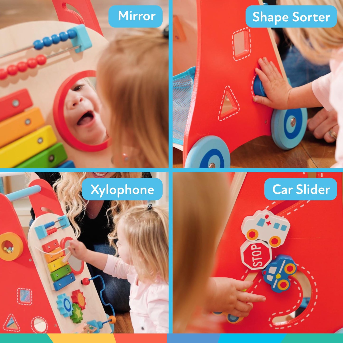 Nuby Wooden Baby Walker With Interactive Features For Early Development, Promotes Walking, Motor Skills, And Creativity