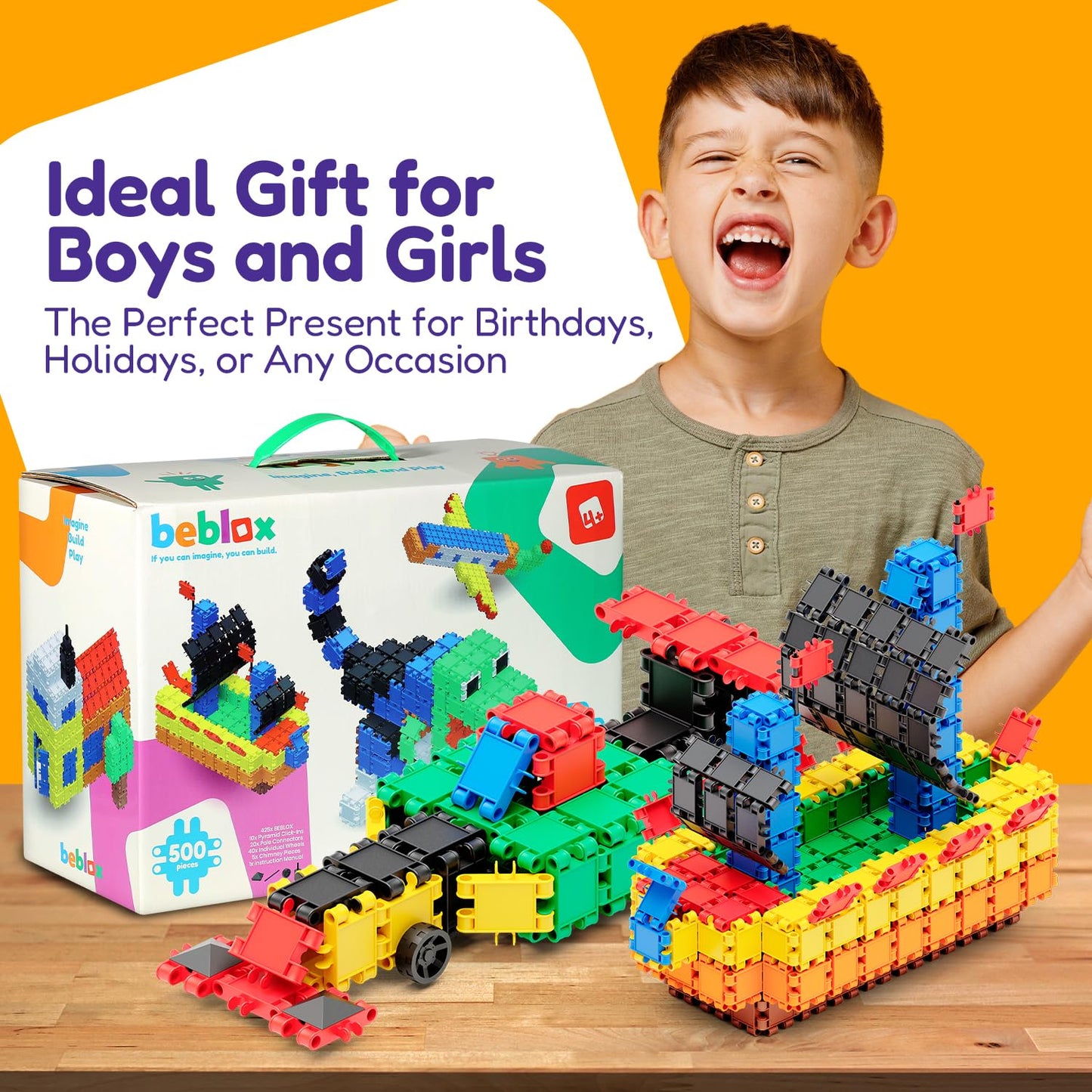 Beblox Building Blocks | Building Toys For Kids Ages 4-8 500-Piece Set - Learning & Educational Fun Stem Toys - Birthday Gifts F