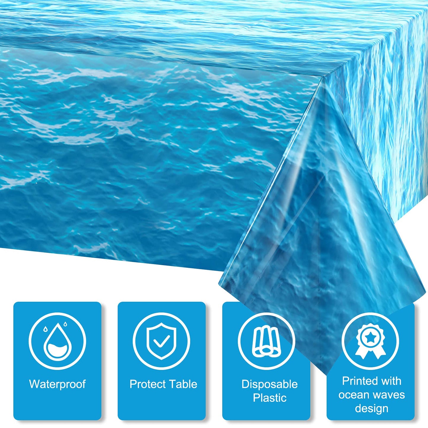 Irenare 8 Pieces Ocean Waves Plastic Tablecloth Ocean Table Cover Water Print Table Cover Ocean Sea Tablecloth Blue For Beach Pool Birthday Party Decoration Shower Supplies (54 X 108 Inch)